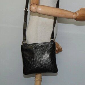 GUCCI Guccissima GG Canvas Shoulder Bag Leather Gray Gold 201538 Auth 147723